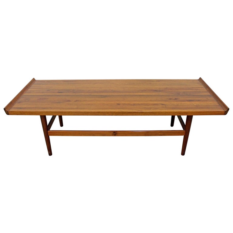 MidCentury Modern Flared Edge Cherry Slat Wood Coffee Table at 1stDibs