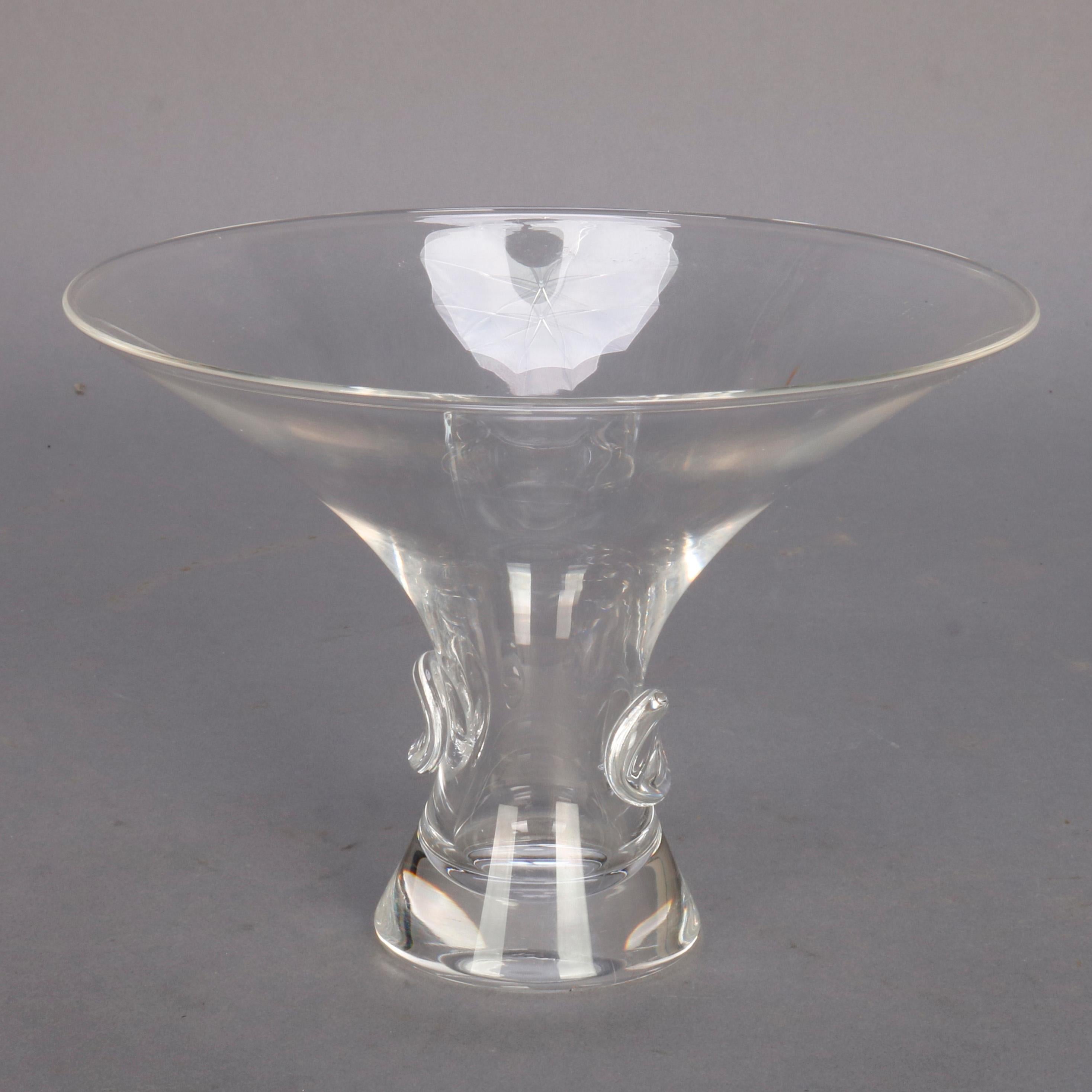 Hand-Crafted Mid-Century Modern Flared Steuben Glass Works Signed Crystal Flared Vase