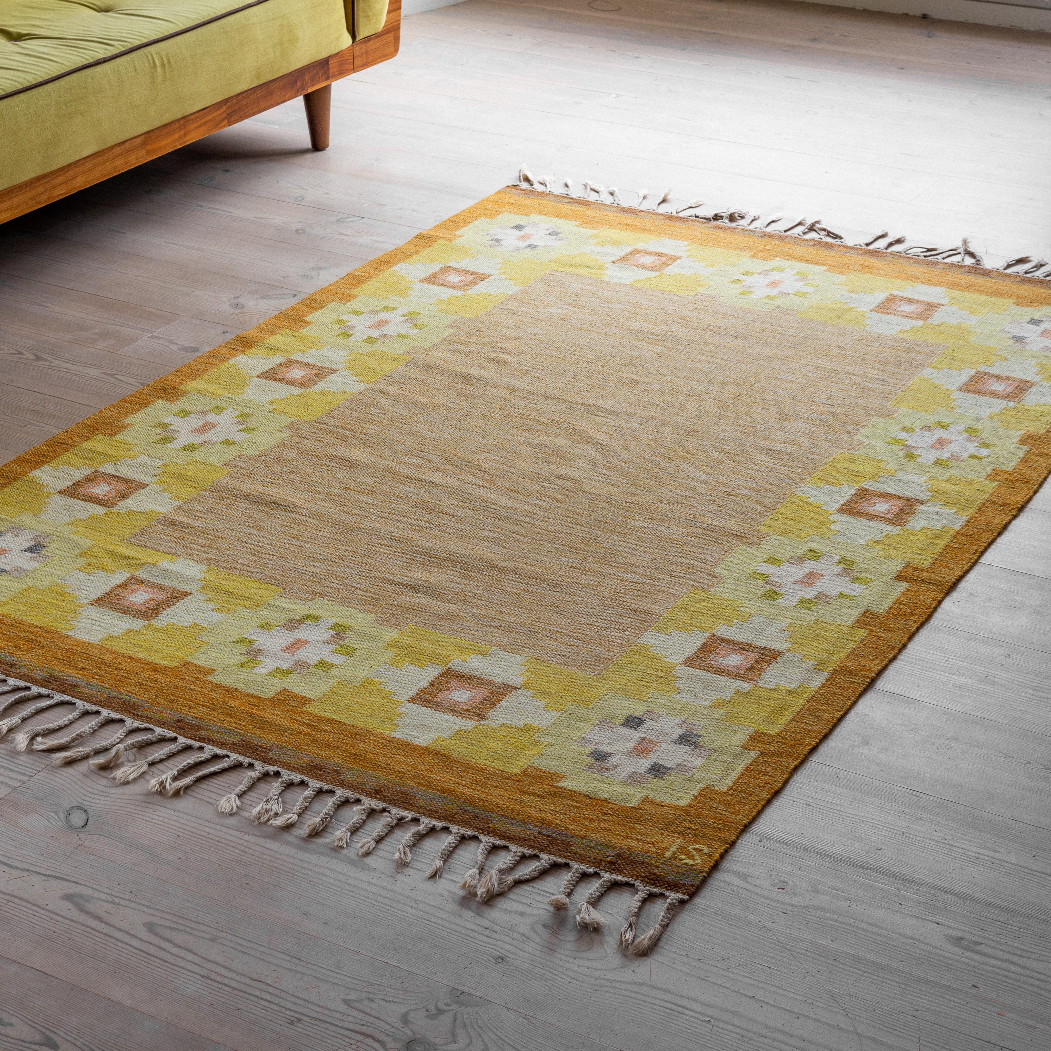 Swedish Mid-Century Modern FlatWeave Carpet by Ingegerd Silow, Sweden