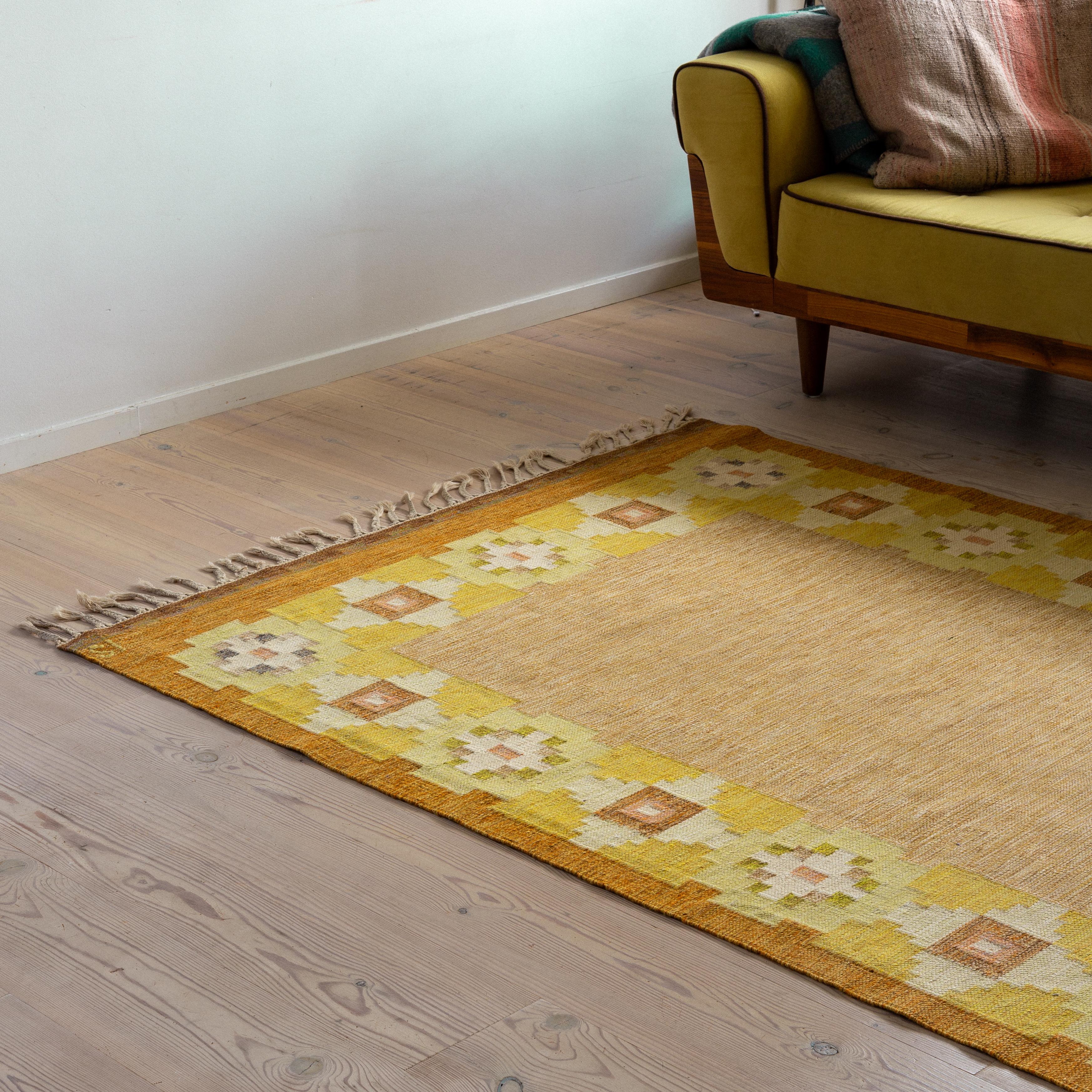 Wool Mid-Century Modern FlatWeave Carpet by Ingegerd Silow, Sweden