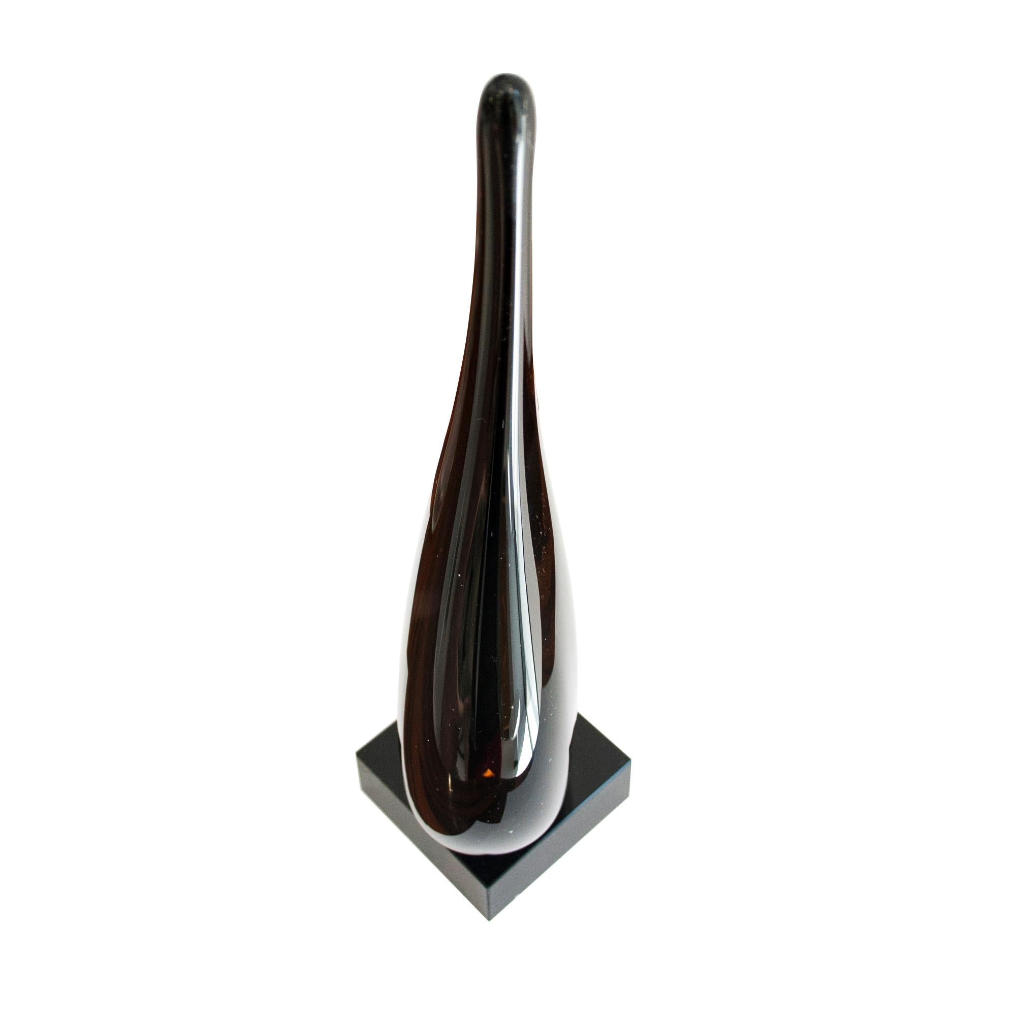 Hand-Crafted Mid-Century Modern Flavio Poli Style Black Murano Glass Sculpture, Italy, 1970