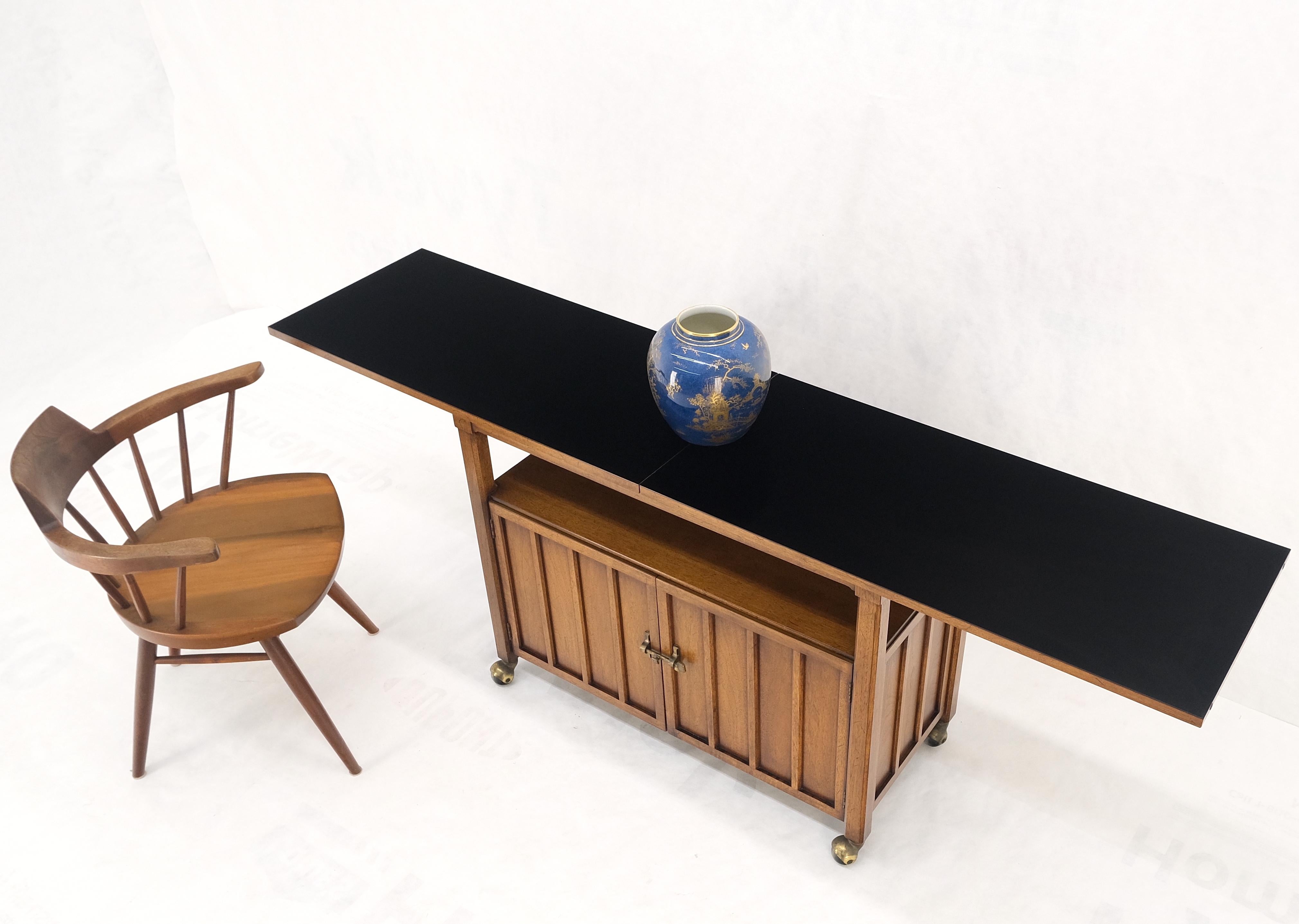Mid Century Modern Flip Top Black Laminate Serving Cart Bar Cabinet Wheels MINT! For Sale 8