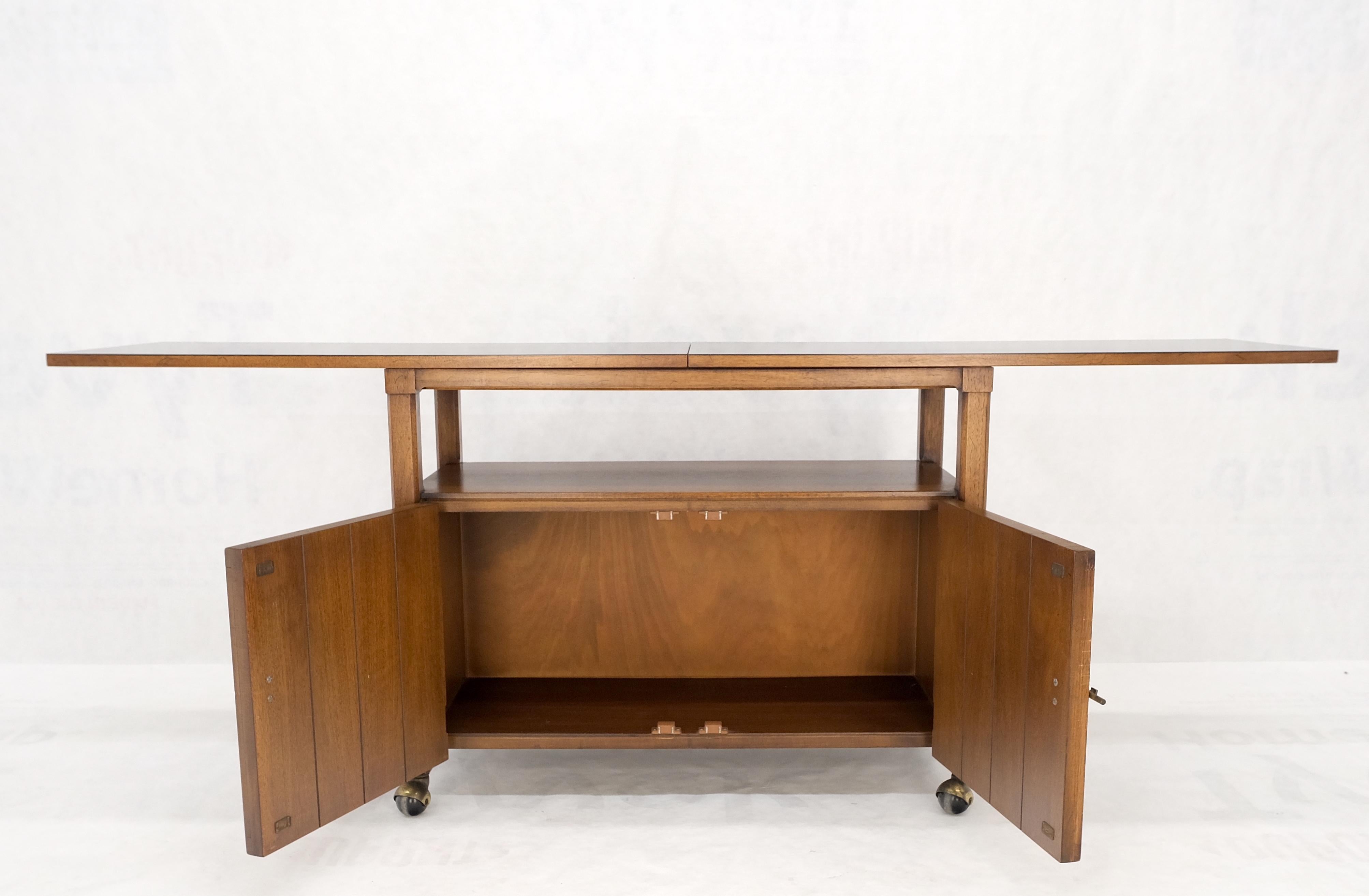 Mid Century Modern Flip Top Black Laminate Serving Cart Bar Cabinet Wheels MINT! For Sale 10