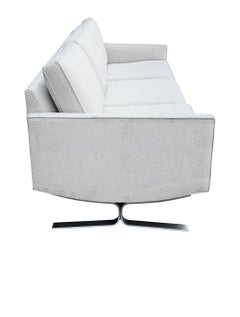 Mid-Century Modern Floating 3-Seat Sofa with Steel Barcelona Style Legs