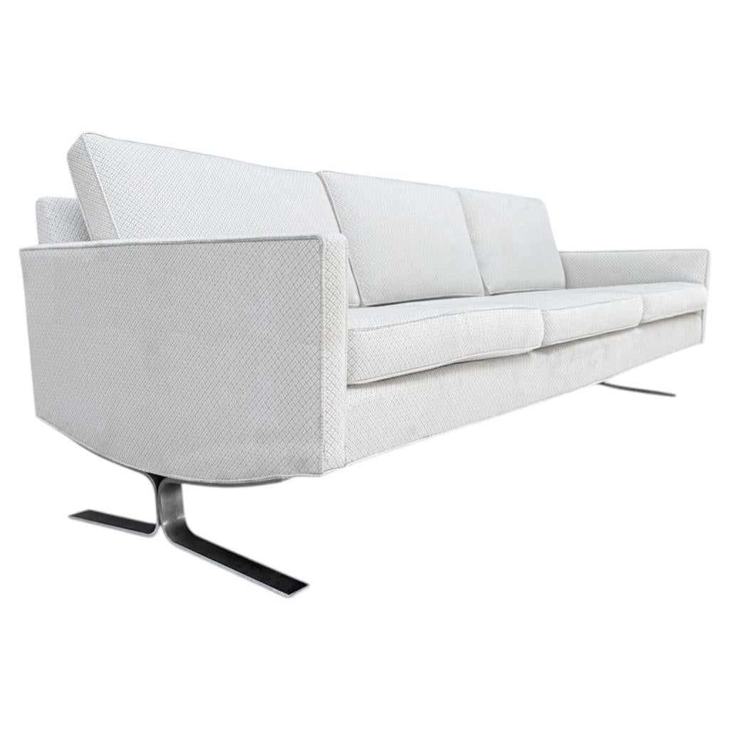 Mid-Century Modern Floating 3-Seat Sofa with Steel Barcelona Style Legs