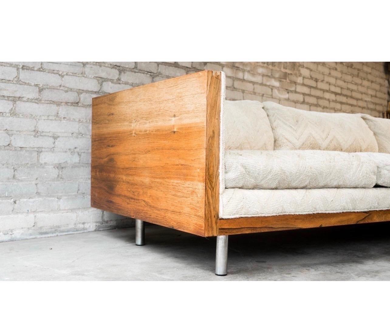 Fabric Mid-Century Modern Floating Cased Rosewood Sofa