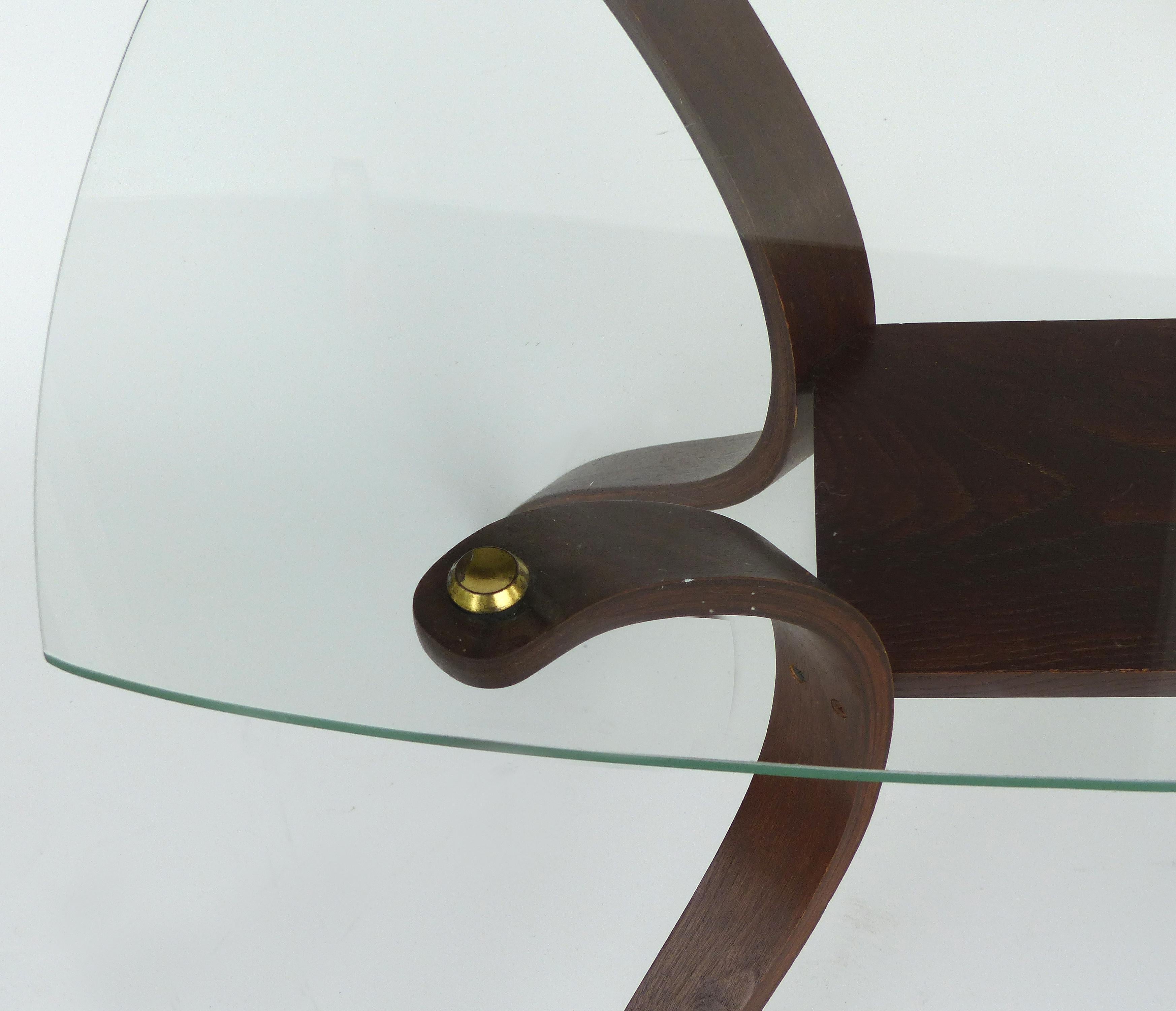 Mid-Century Modern Floating Glass, Brass and Bentwood Side Tables, Pair 3