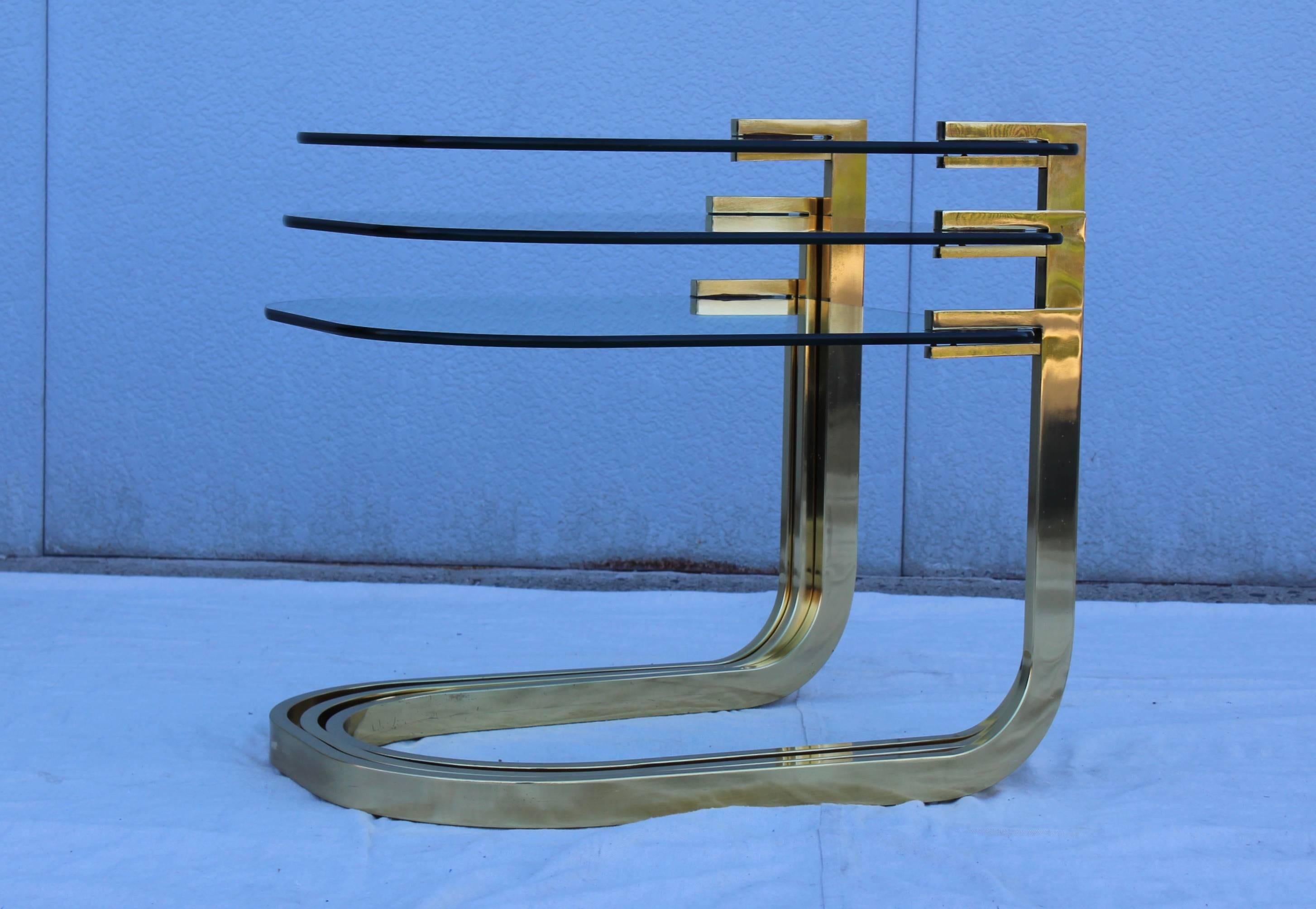 20th Century 1980's Floating Brass and Glass Nesting Tables