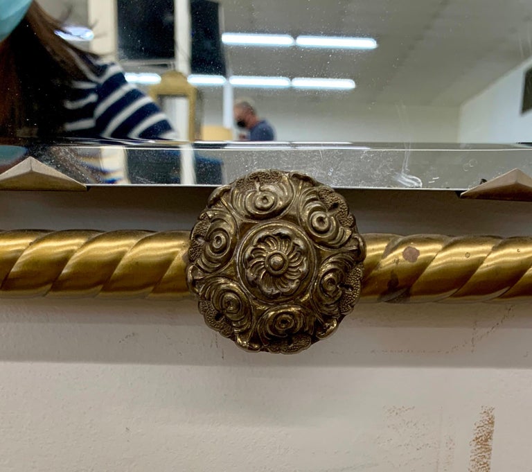 Mid-Century Modern Floating Hexagonal Shaped Mirror in Brass Frame For