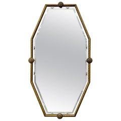 Mid-Century Modern Floating Hexagonal Shaped Mirror in Brass Frame