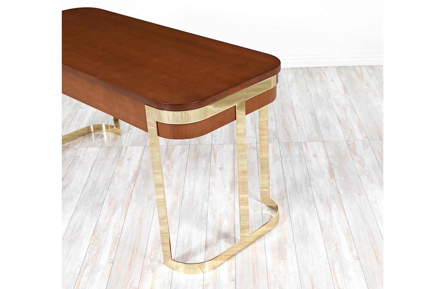Expertly Restored - Mid-Century Modern Floating-Top Desk with Brass Accent For Sale 1