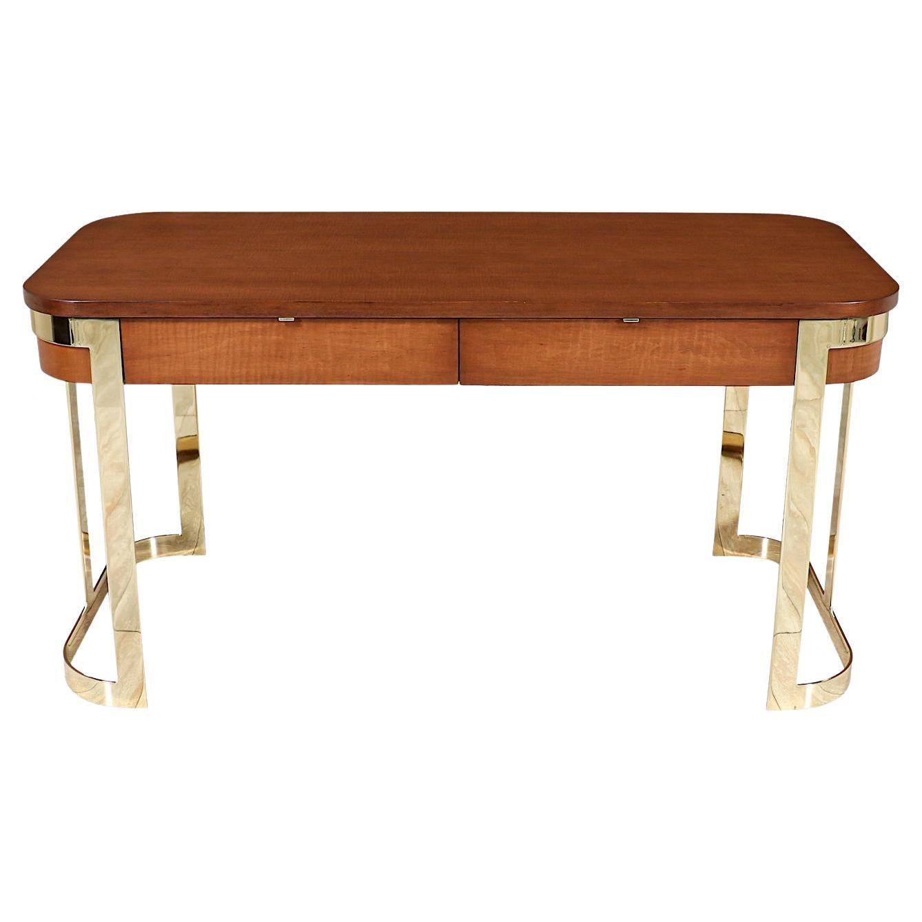 Expertly Restored - Mid-Century Modern Floating-Top Desk with Brass Accent