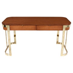 Mid-Century Modern Floating-Top Desk with Brass Accent