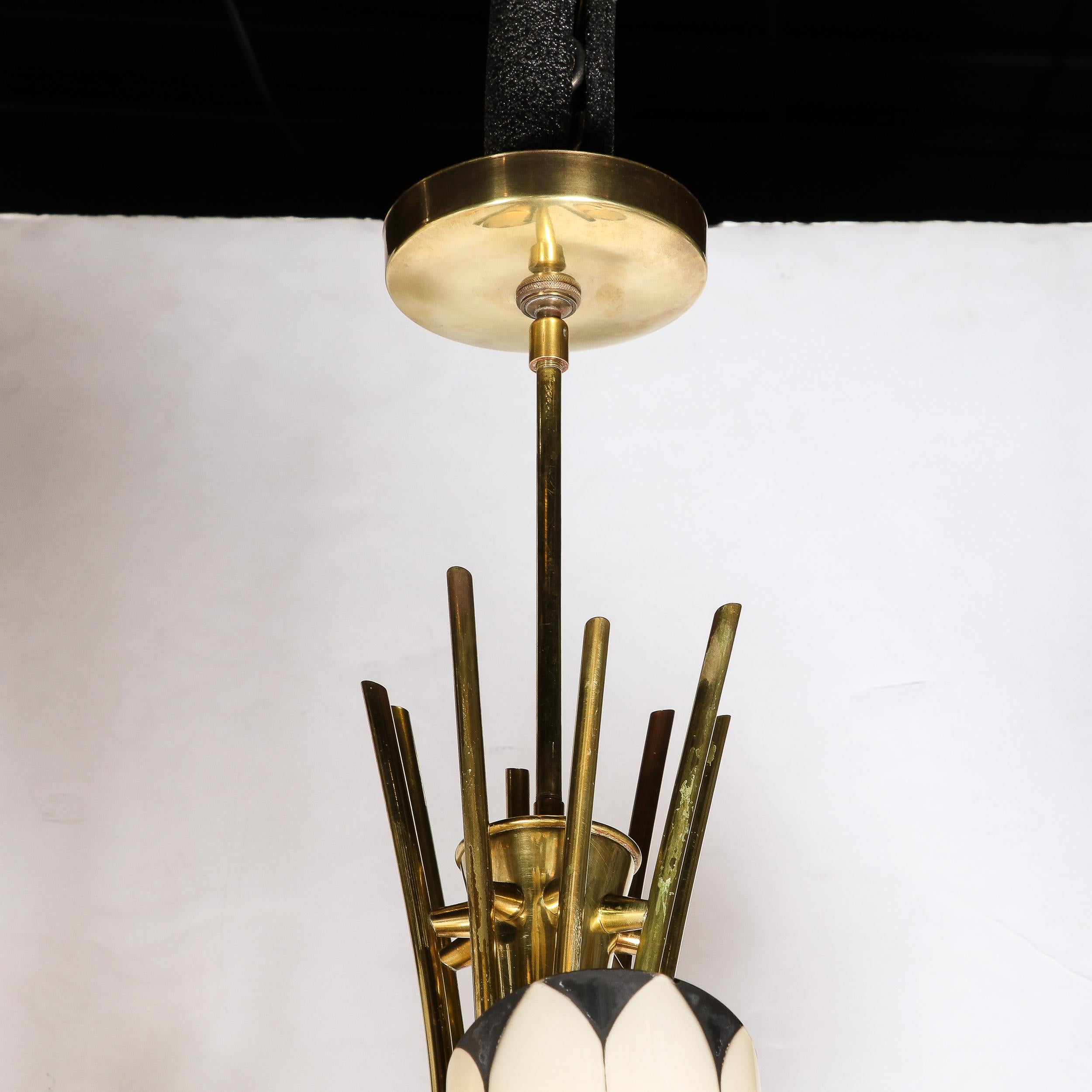 Mid-Century Modern Floating Tulip Chandelier in Frosted Glass & Black Enamel 4