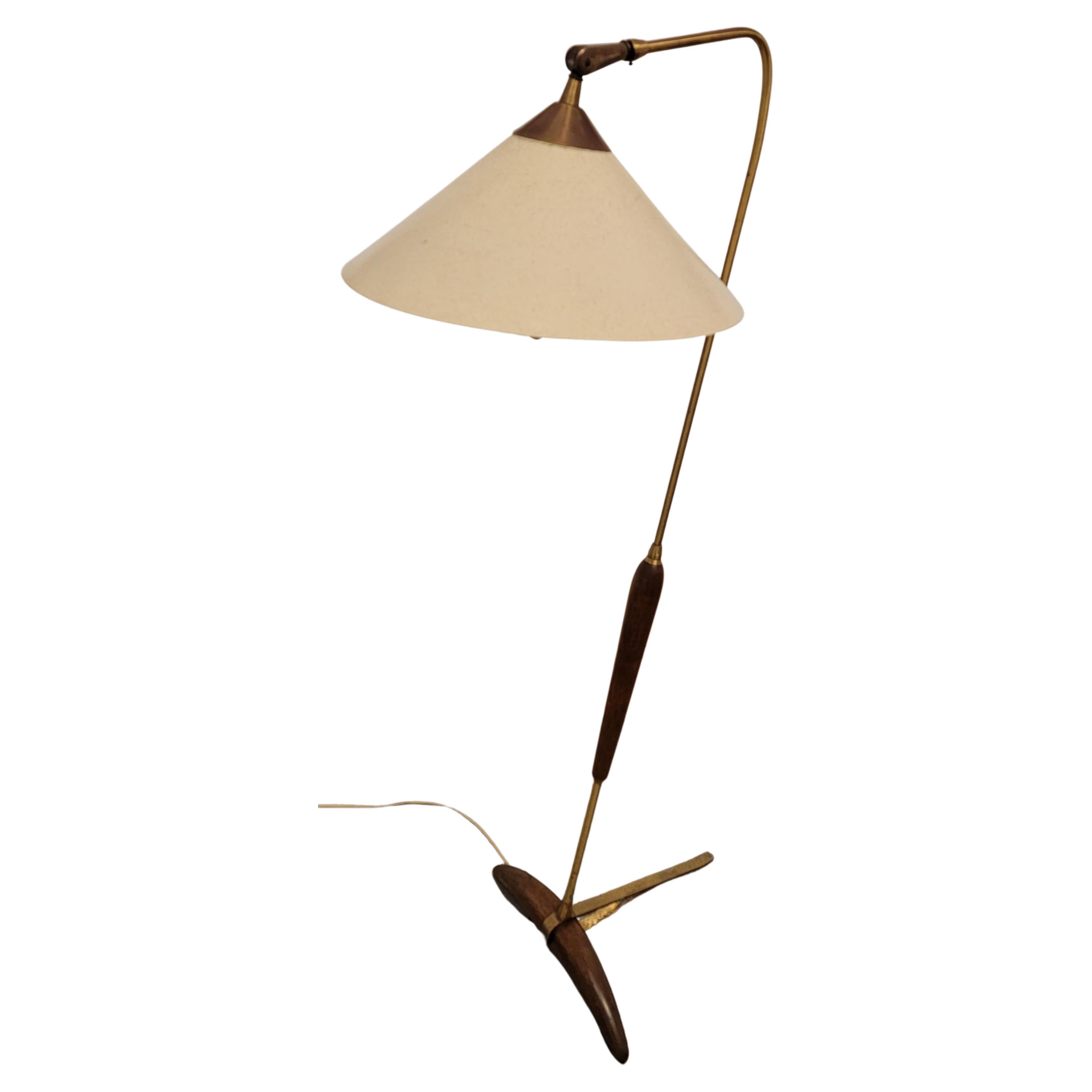 American Mid-Century Modern Floor / Bridge Lamp Fiberglass & Walnut For Sale