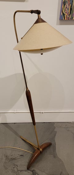 Mid-Century Modern Floor / Bridge Lamp Fiberglass & Walnut