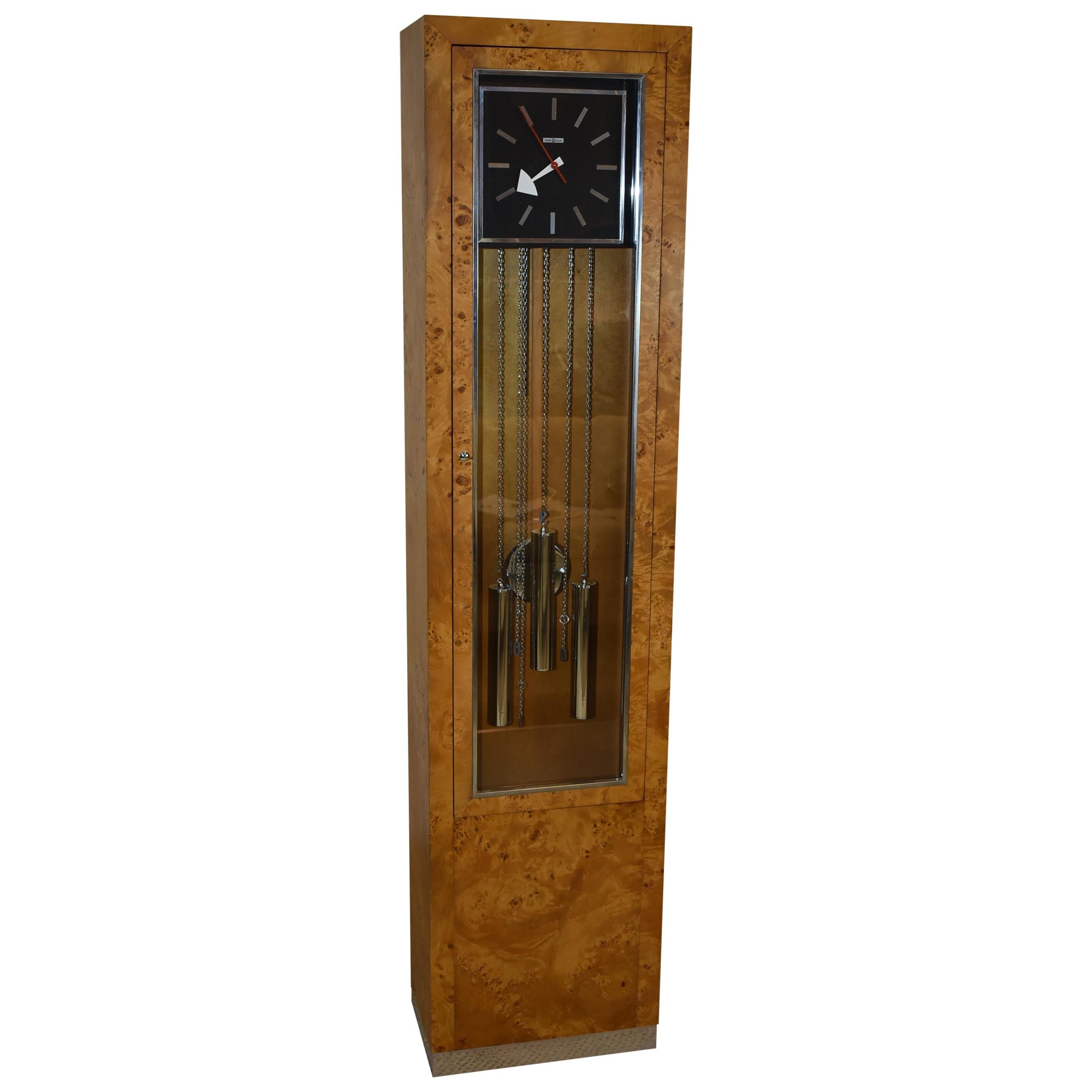 Mid-Century Modern Floor Clock Howard Miller Olivewood Case For Sale