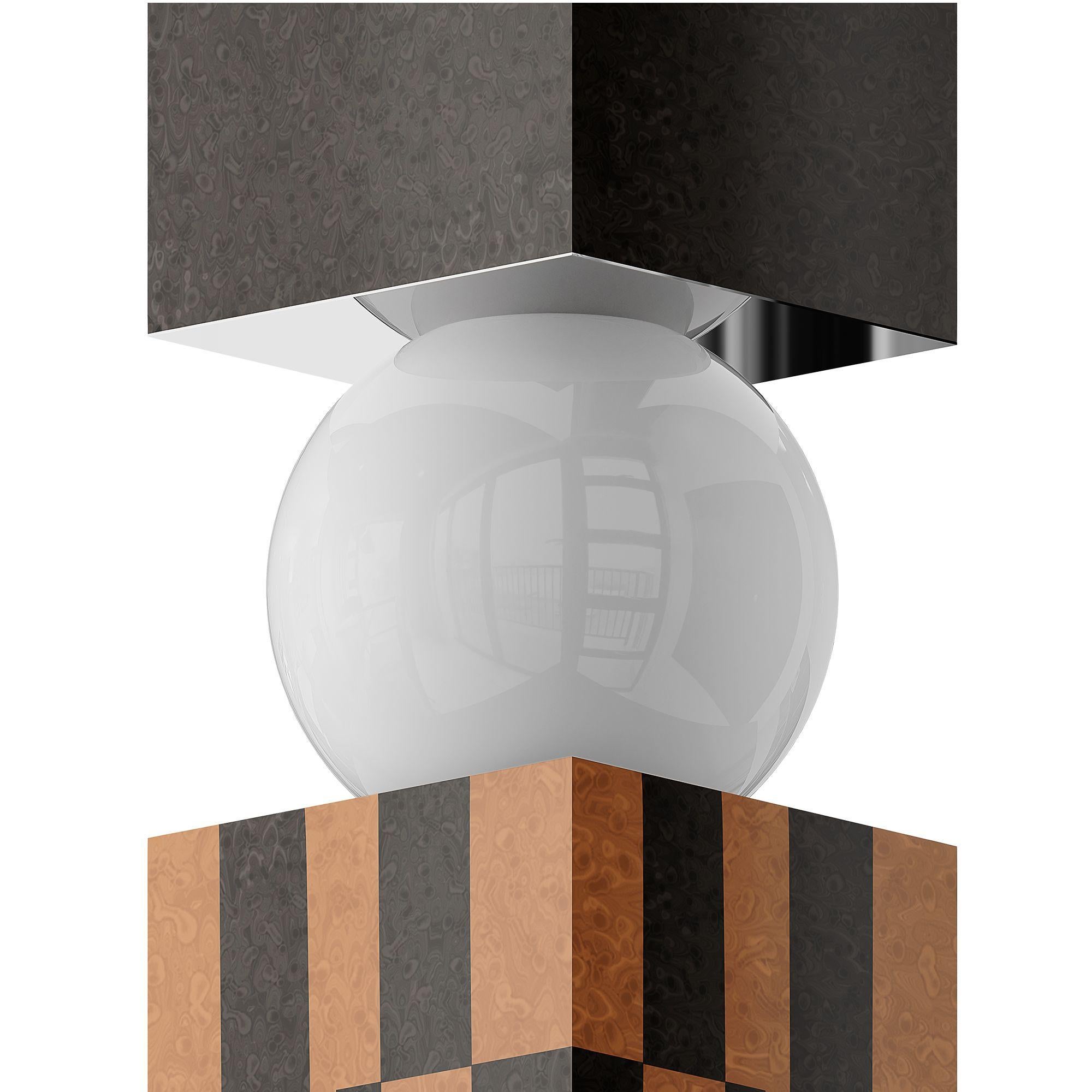 Lampadaire Modernity Mid-Century Marqueterie de bois en damier Oeil d'oiseau noir et racine de frêne Neuf - En vente à Porto, PT
