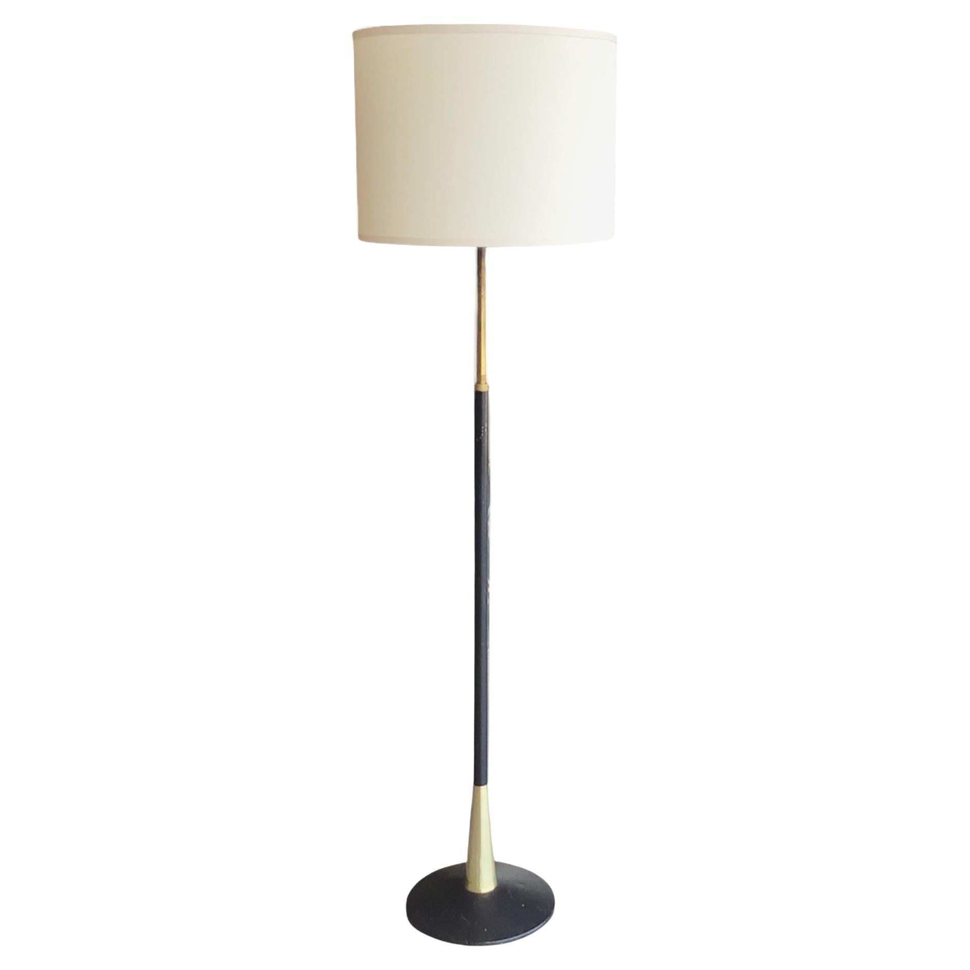 Mid Century Modern Floor Lamp in Black and Gold Metal