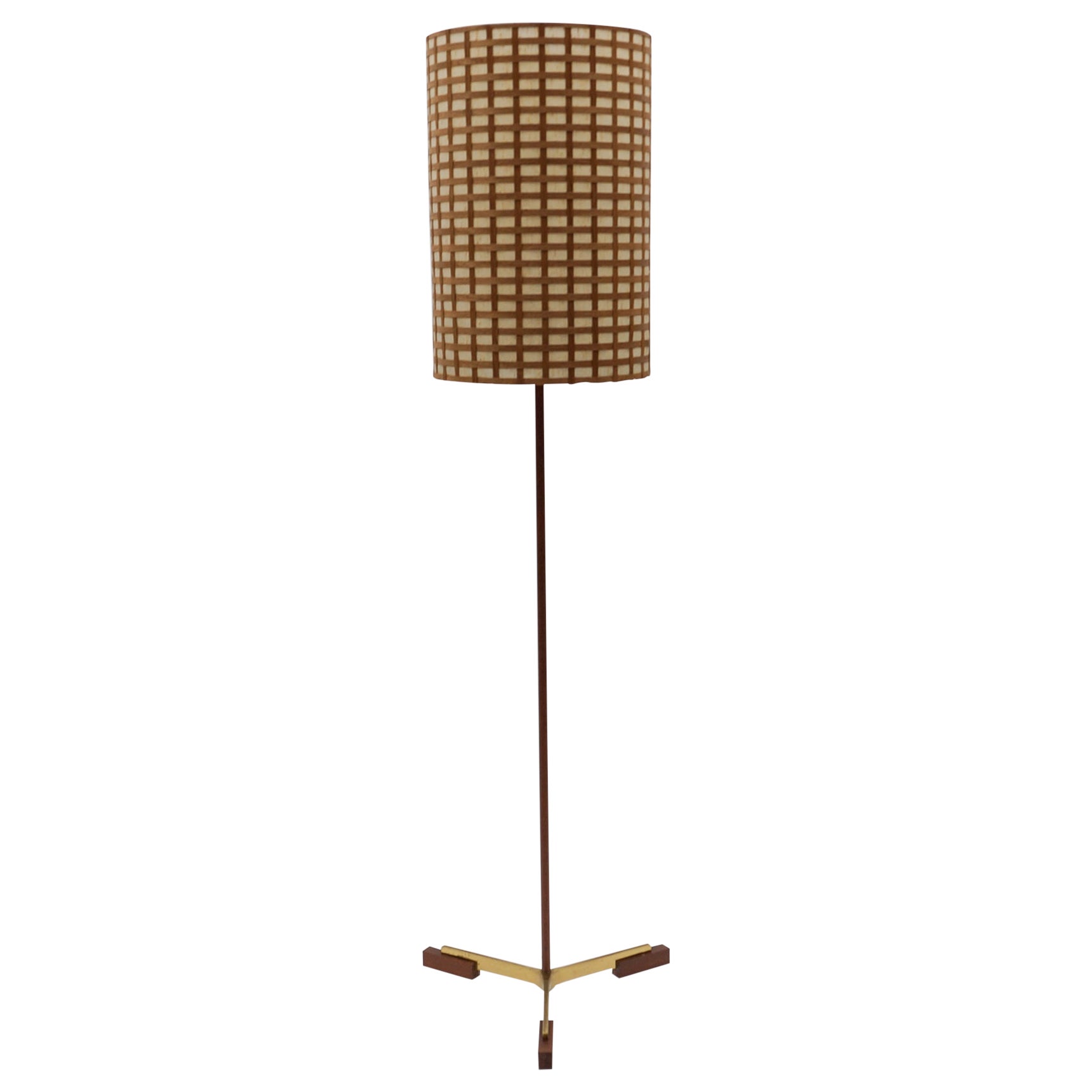 Lampadaire moderne du milieu du siècle dernier en laiton et teck de Temde, Suisse, années 1960