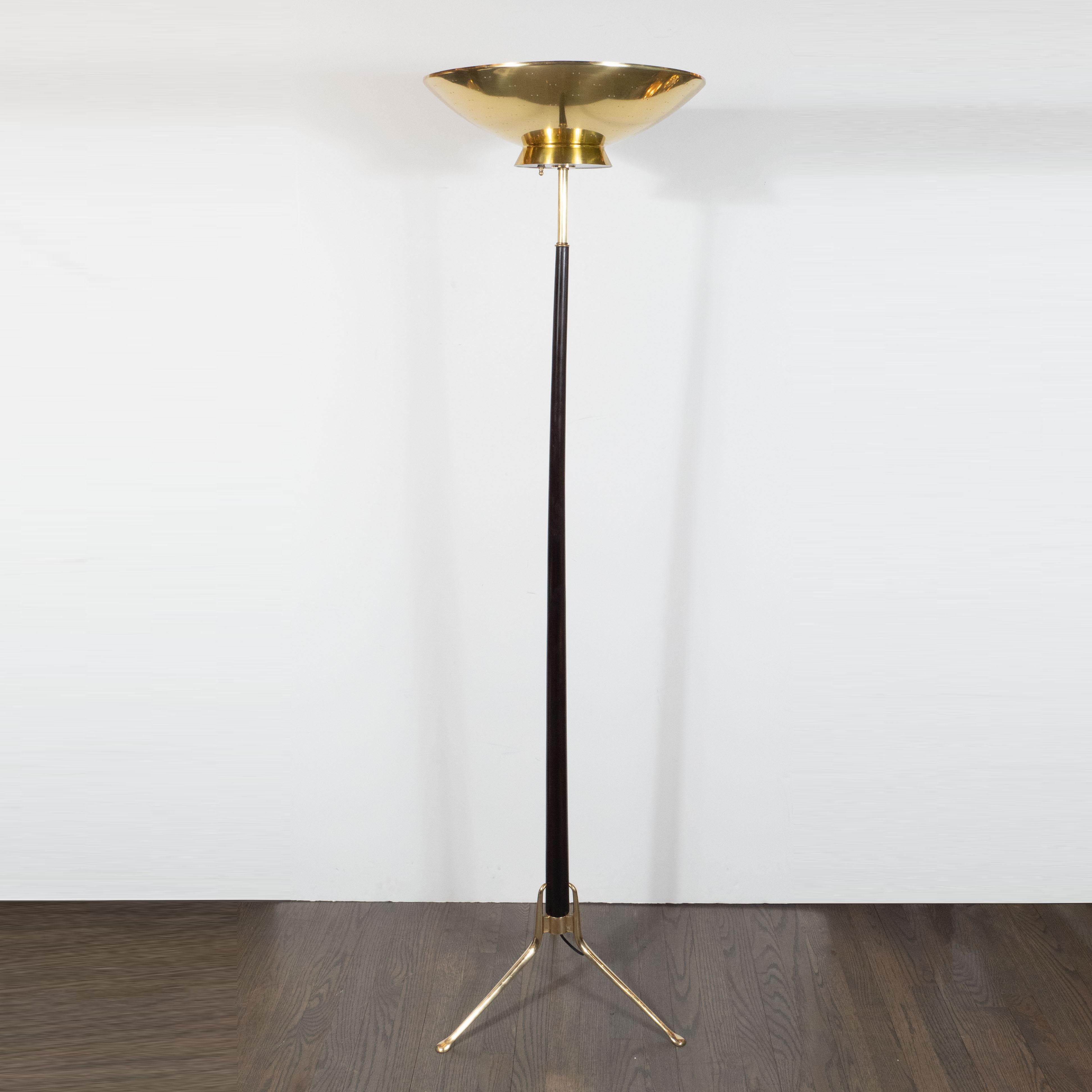 Lampadaire moderne du milieu du siècle en laiton et noyer ébène par Gerald Thurston en vente 3