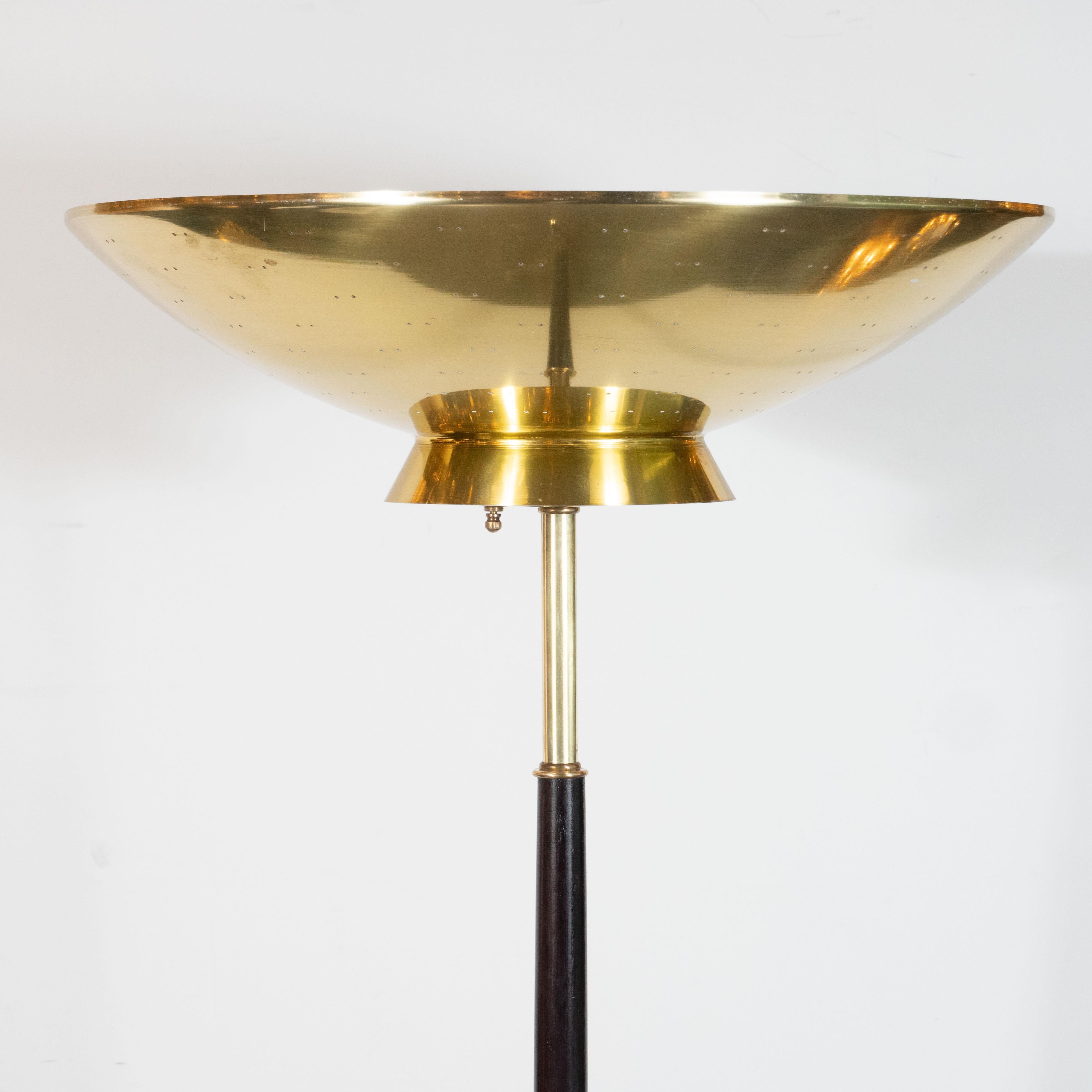 American Mid-Century Modern Floor Lamp in Brass and Ebonized Walnut by Gerald Thurston For Sale