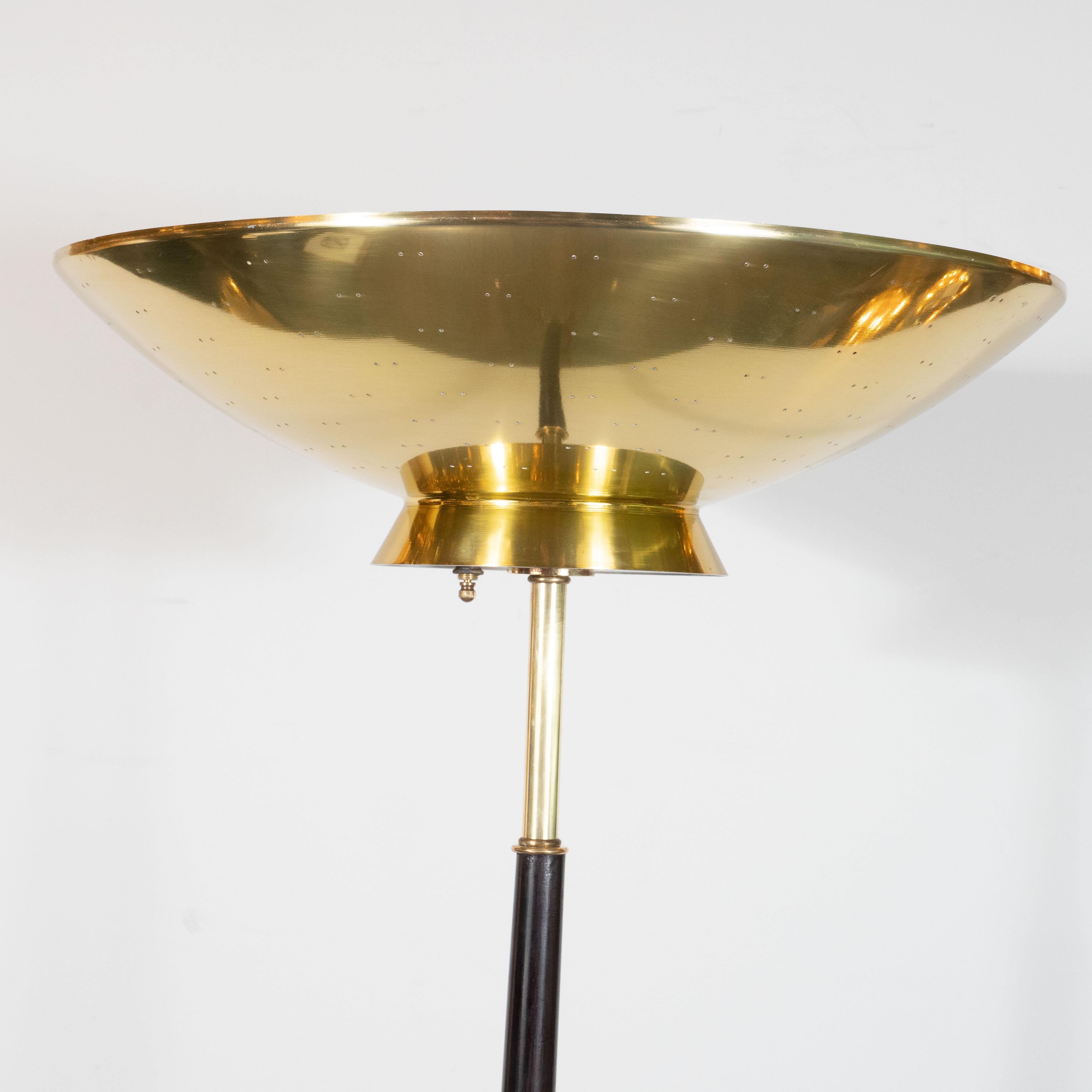 Laiton Lampadaire moderne du milieu du siècle en laiton et noyer ébène par Gerald Thurston en vente