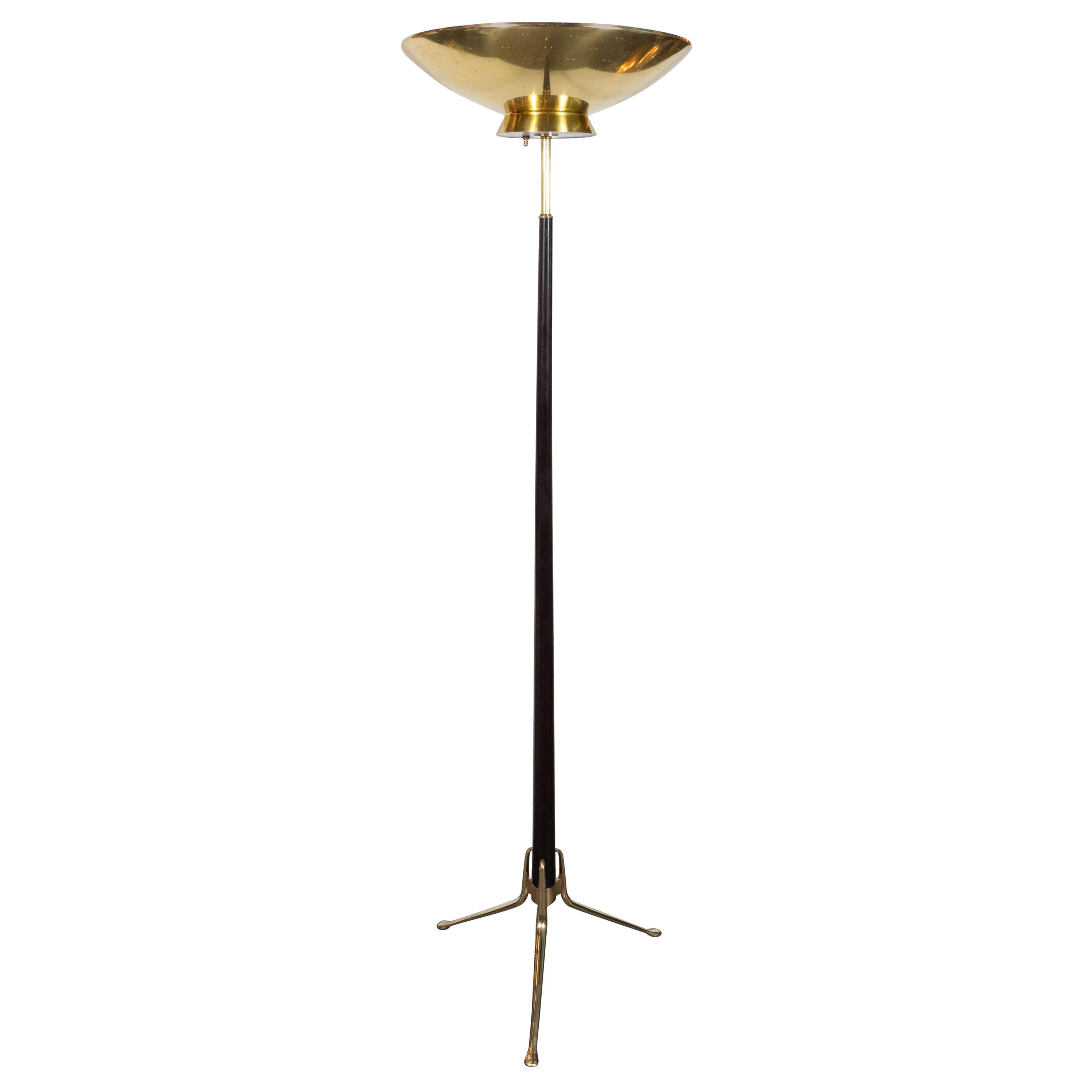Mid-Century Modern Floor Lamp in Brass and Ebonized Walnut by Gerald Thurston