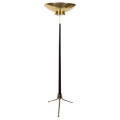 Vintage Mid-Century Modern Floor Lamp in Brass and Ebonized Walnut by Gerald Thurston