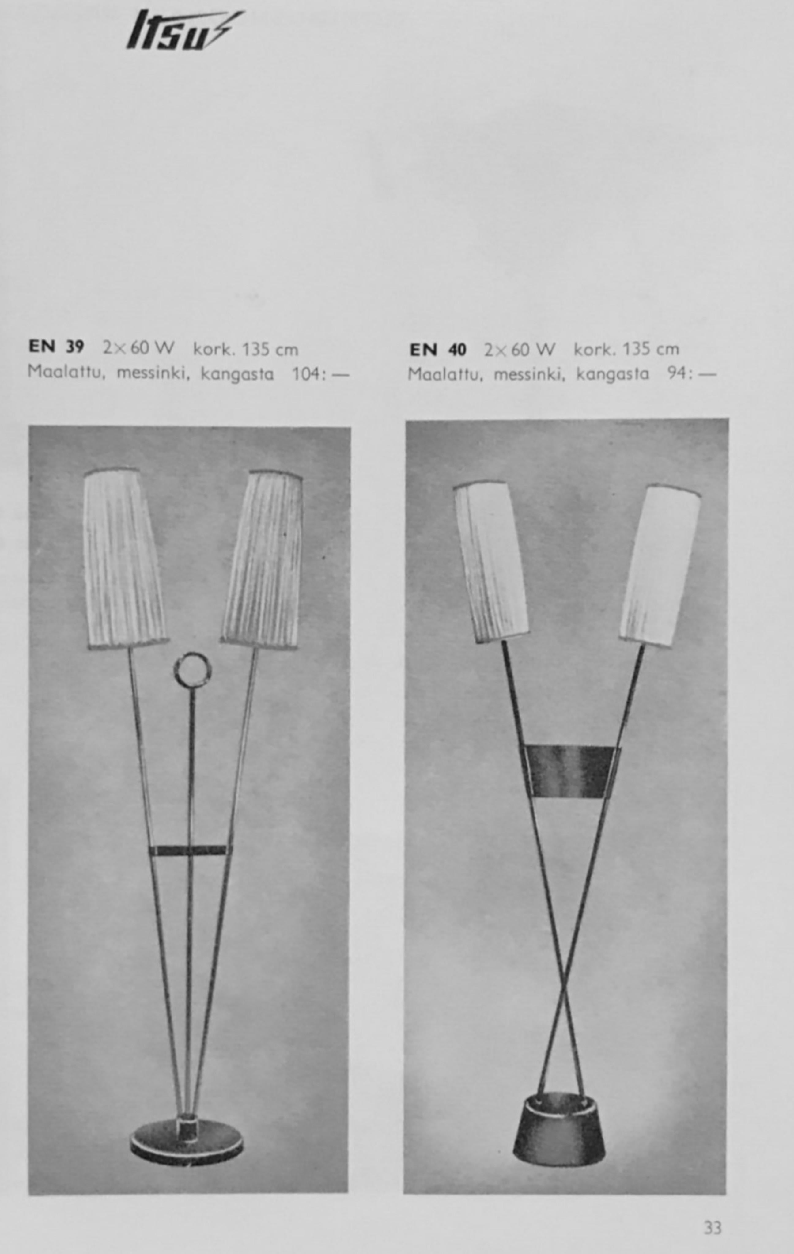 Mid-Century Modern Floor Lamp Model No. EN 40 with Rattan Shades, Itsu 1960s in vendita 8