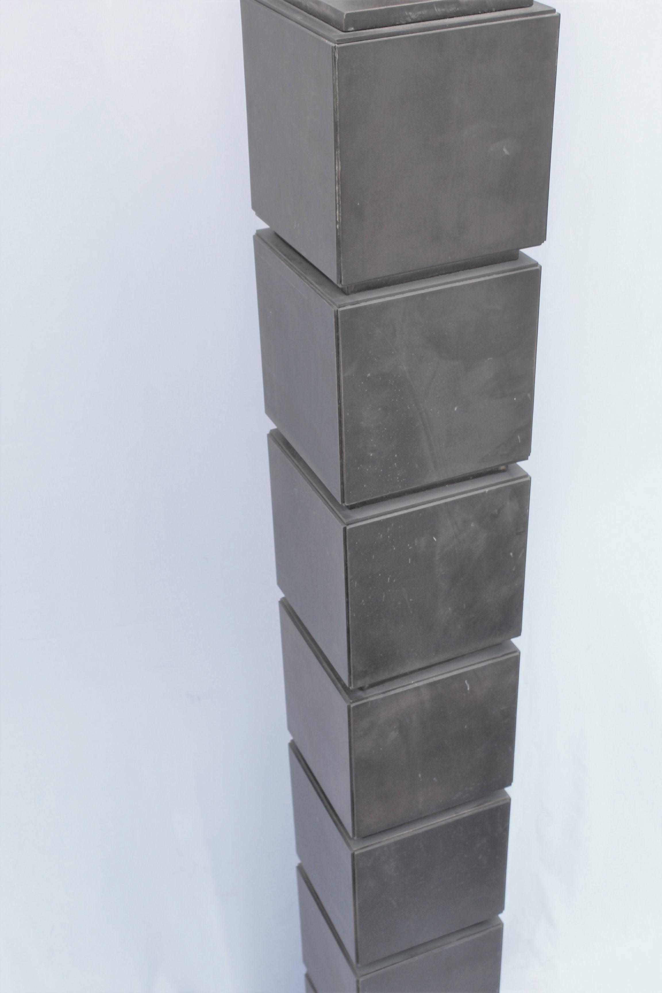 Metalwork Mid-Century Modern Floor Lamp Steel Boxs Stacked Designer Sample For Sale