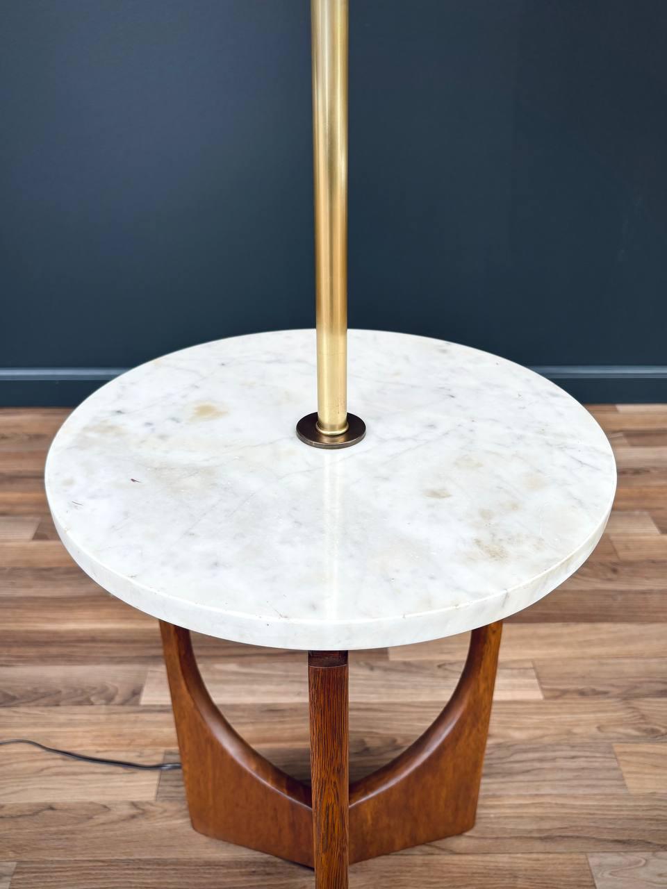 Brass Mid-Century Modern Floor Lamp w/ Marble Side Table For Sale