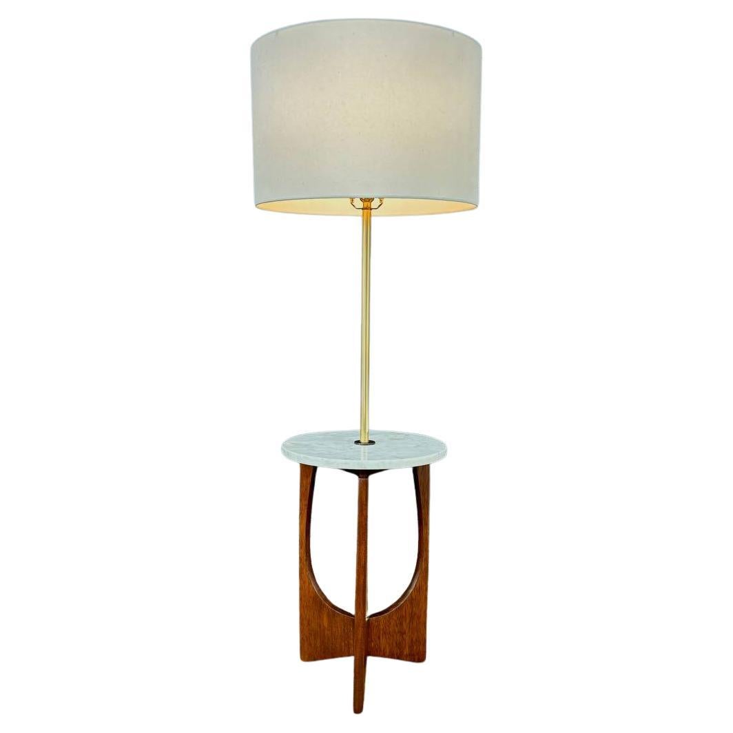 Mid-Century Modern Floor Lamp w/ Marble Side Table For Sale