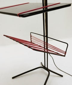 Mid-Century Modern Floor Lamp with Black Glass Table/Magazine Rack