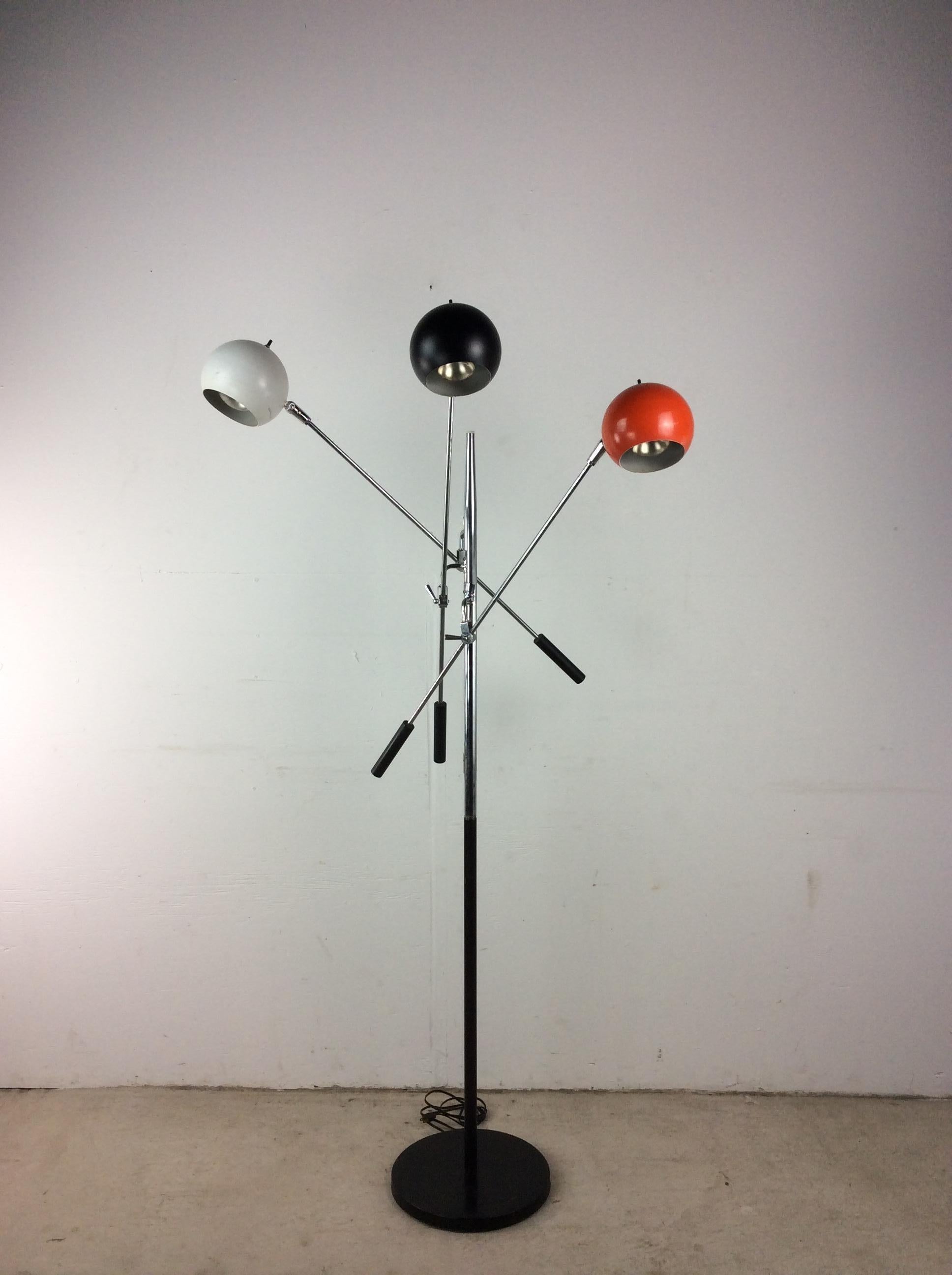 Mid-Century Modern Mid Century Modern Floor Lamp with Black White & Red Globes For Sale