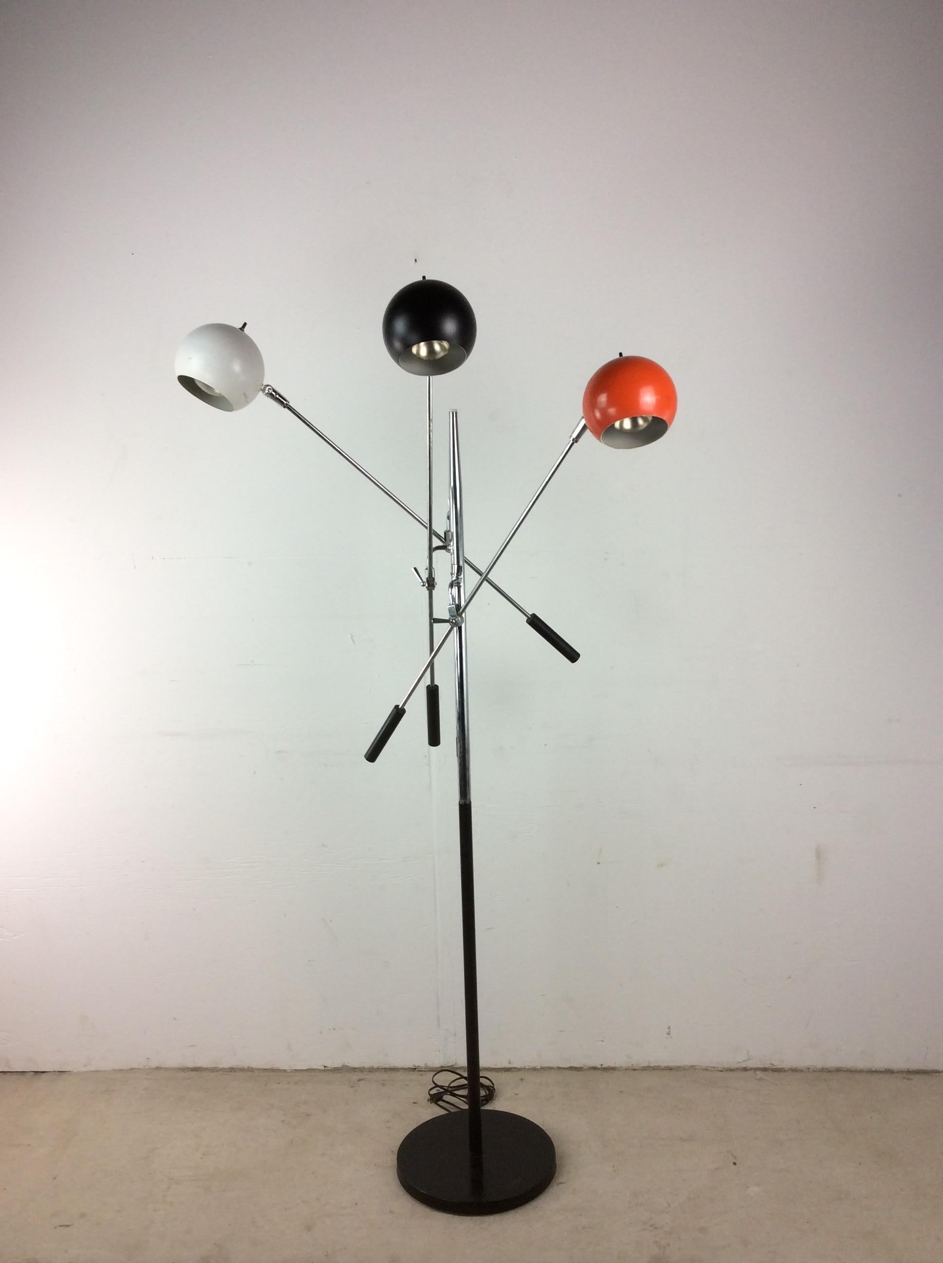 American Mid Century Modern Floor Lamp with Black White & Red Globes For Sale