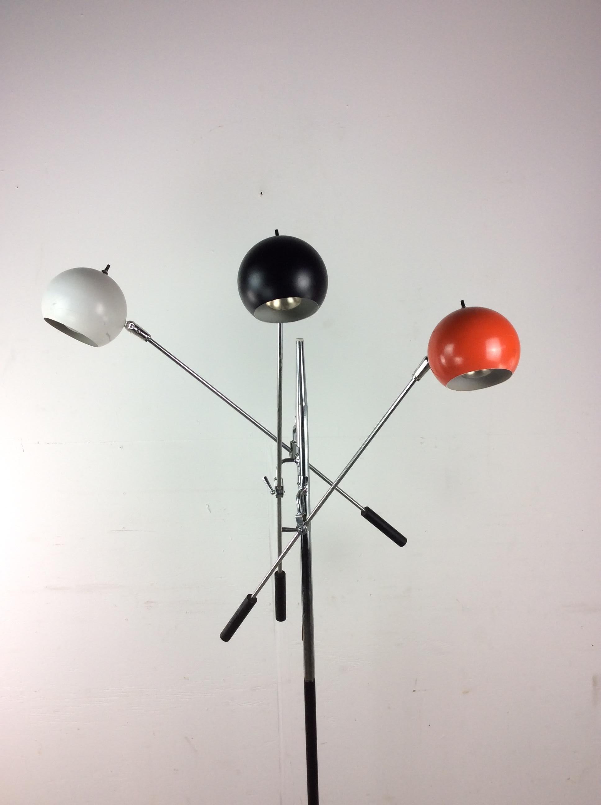 20th Century Mid Century Modern Floor Lamp with Black White & Red Globes For Sale