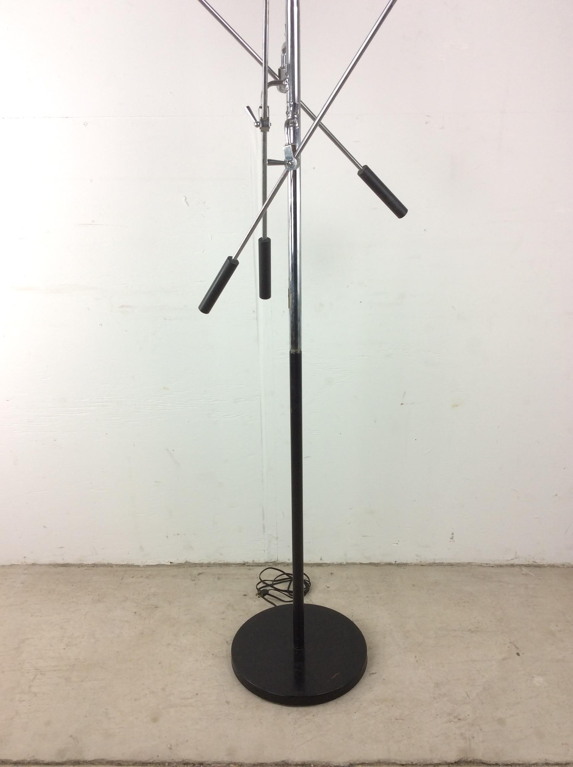 Metal Mid Century Modern Floor Lamp with Black White & Red Globes For Sale