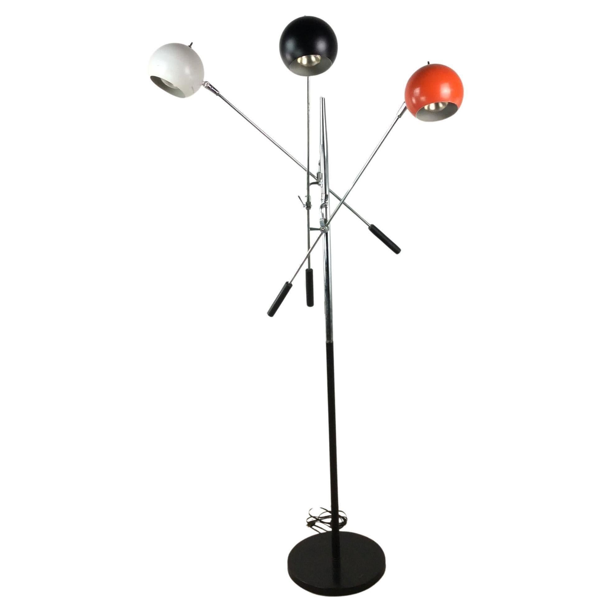 Mid Century Modern Floor Lamp with Black White & Red Globes For Sale