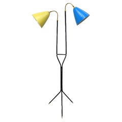Mid Century Modern Floor Lamp with Dual Enameled Pivoting Shades