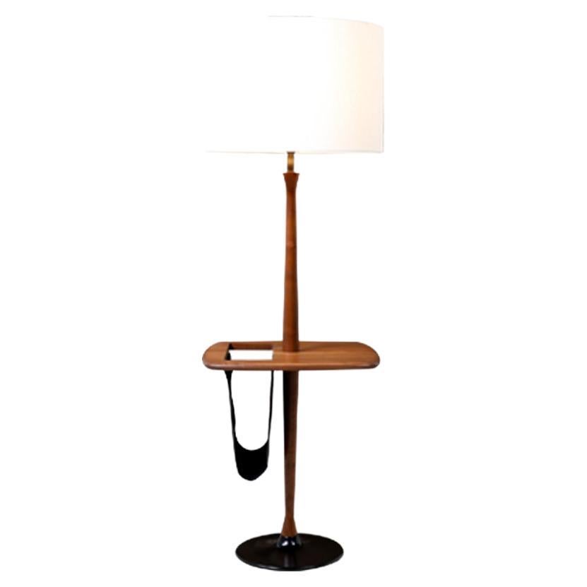 Mid-Century Modern Floor Lamp with Leather Magazine Holder by Laurel Lamp Co.  For Sale