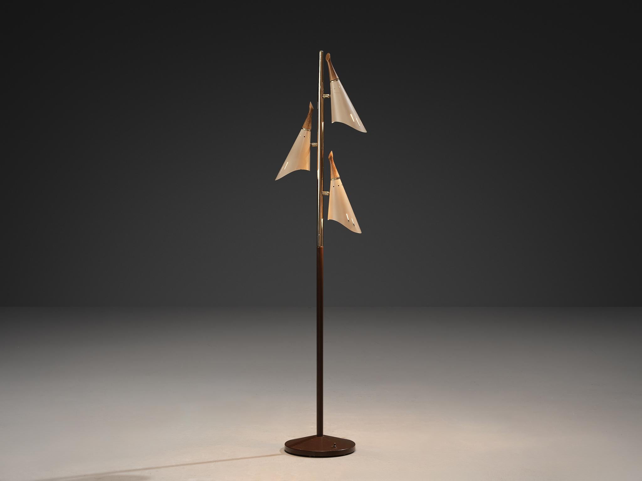 Moderne Stehlampe aus der Mitte des Jahrhunderts mit drehbaren beigefarbenen Schirmen  im Angebot 1