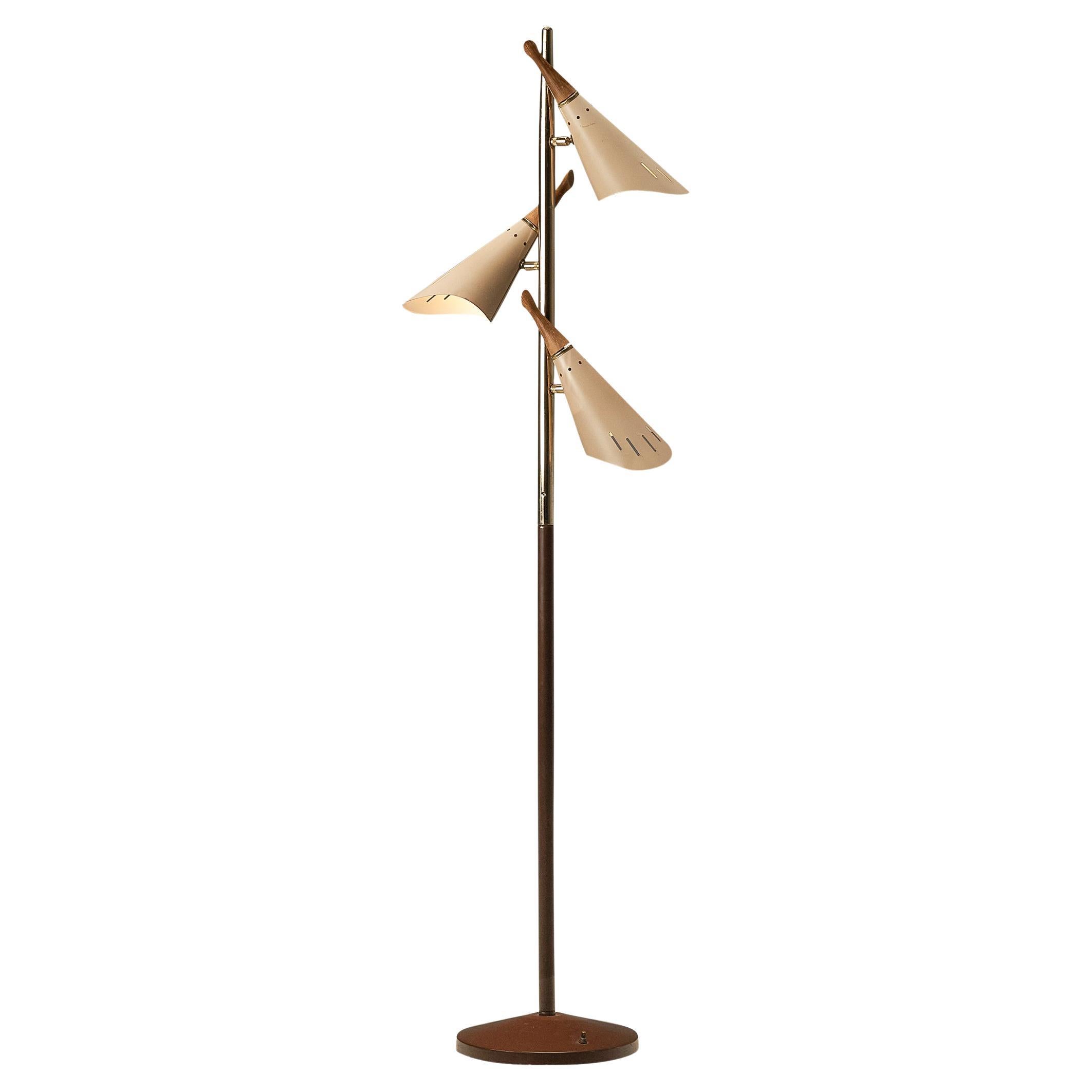 Mid-Century Modern Floor Lamp with Rotatable Beige Shades  For Sale