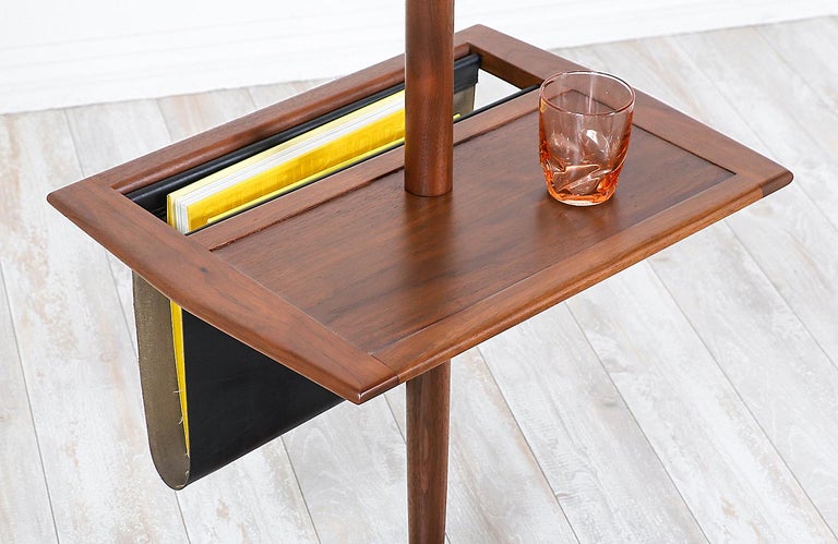 Mid-Century Modern Floor Lamp with Side Table and Magazine Holder by Laurel