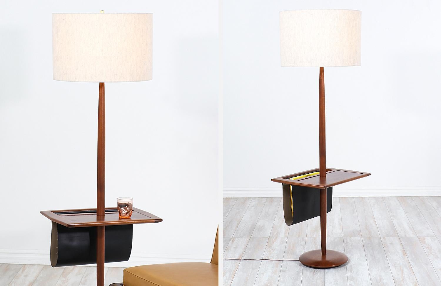 Mid-Century Modern Floor Lamp with Side Table and Magazine Holder by Laurel In Excellent Condition In Los Angeles, CA