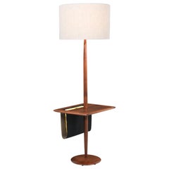 Mid-Century Modern Floor Lamp with Side Table and Magazine Holder by Laurel