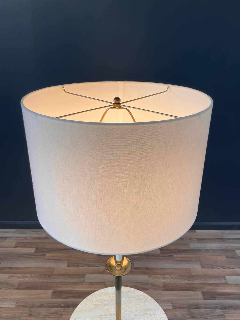 American Mid-Century Modern Floor Lamp with Travertine Side Table