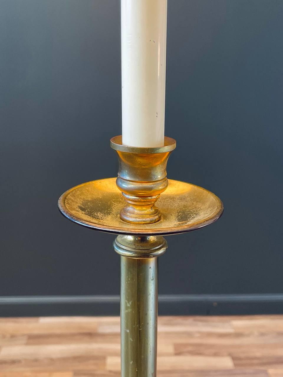 Brass Mid-Century Modern Floor Lamp with Travertine Side Table