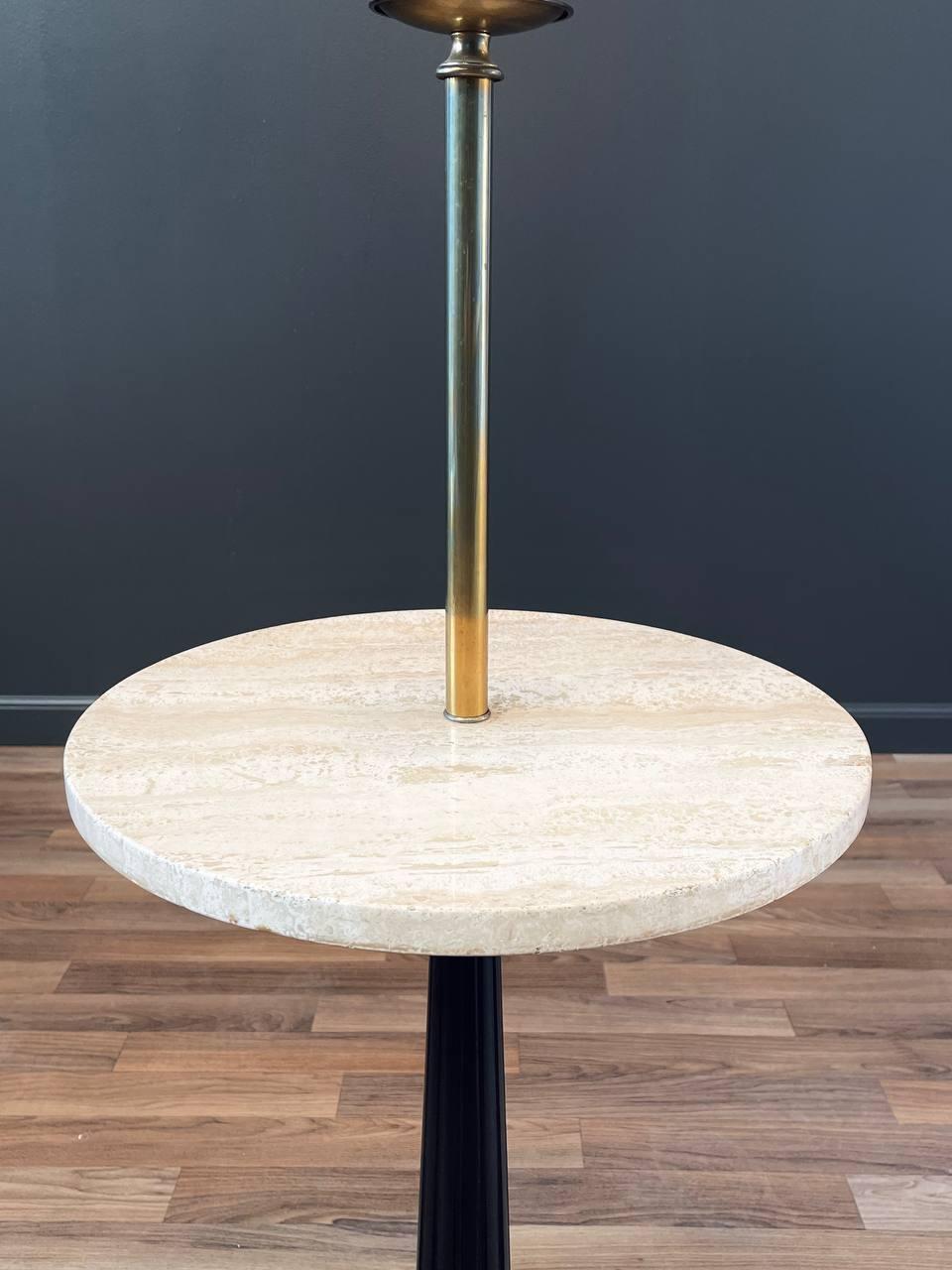 Mid-Century Modern Floor Lamp with Travertine Side Table 1