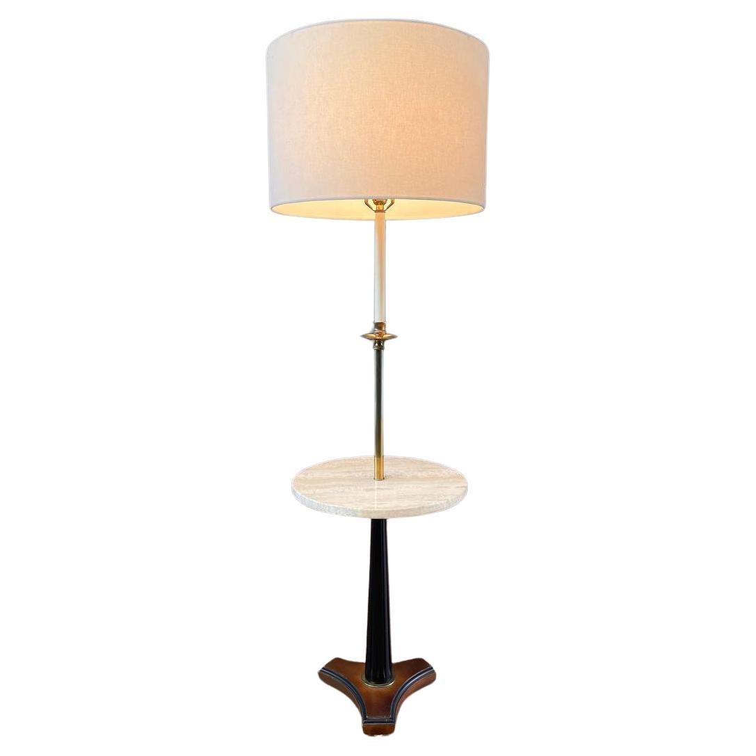 Mid-Century Modern Floor Lamp with Travertine Side Table